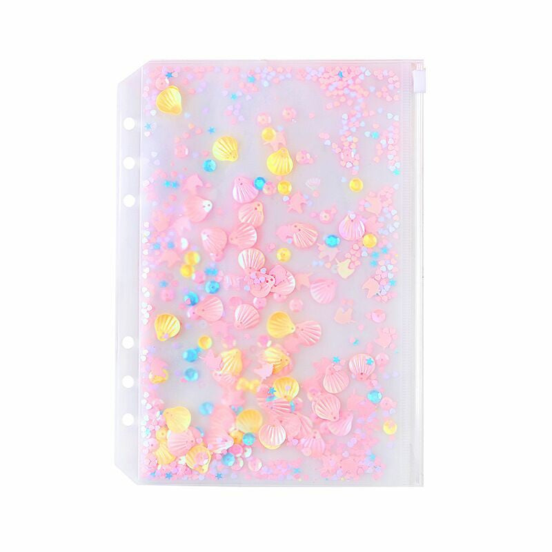 A5/A6/A7 Glitter Pocket Clear Zipper Bags a5 Zipper Pouch Binder For PU Leather Binder Diary Planner Notebook
