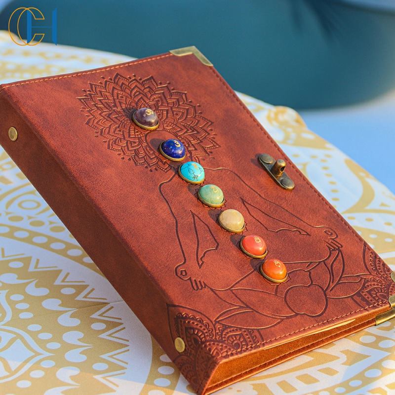 Custom Logo Brown Vegan Diary Vintage Manifestation Leather Spritual Journal Notebook with Lock