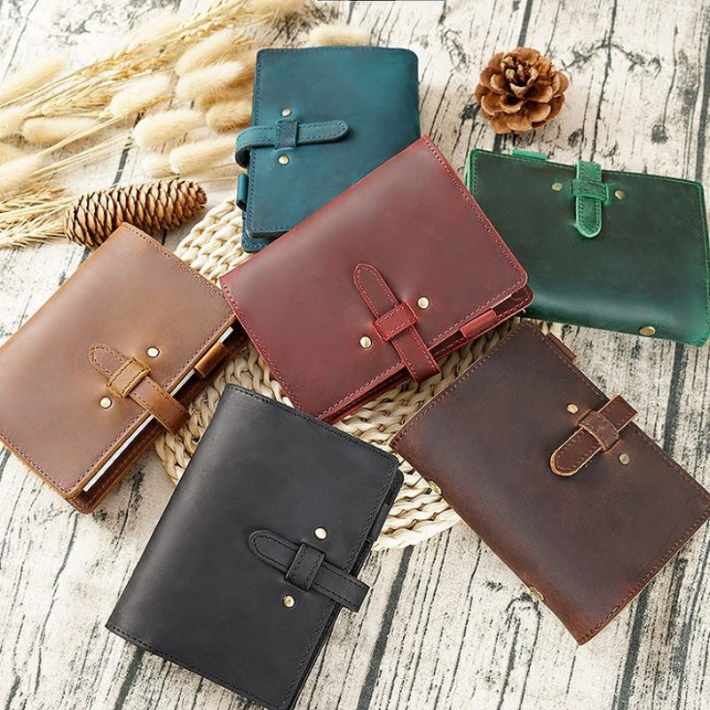 Boshiho Classic Crazy Horse Genuine Leather Travel Vintage Journal Refillable Writing Notebook loose leaf binder notebooks cover
