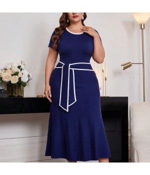 Summer Fashion retro niche slim fit temperament color matching Women's Midi Split Dress