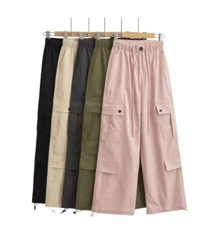 Women Long High Waist Comfort Loose Cool Soft Casual Dance Pockets Cargo Pants