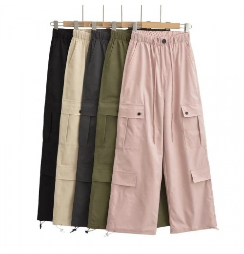 Women Long High Waist Comfort Loose Cool Soft Casual Dance Pockets Cargo Pants