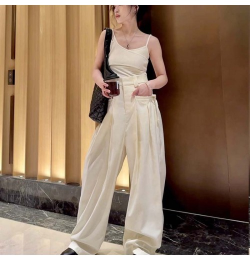 Fashion Hot Selling Commuting High Waist Solid Color Loose Casual Ladies Wide Leg Pant Women's Pants Trousers