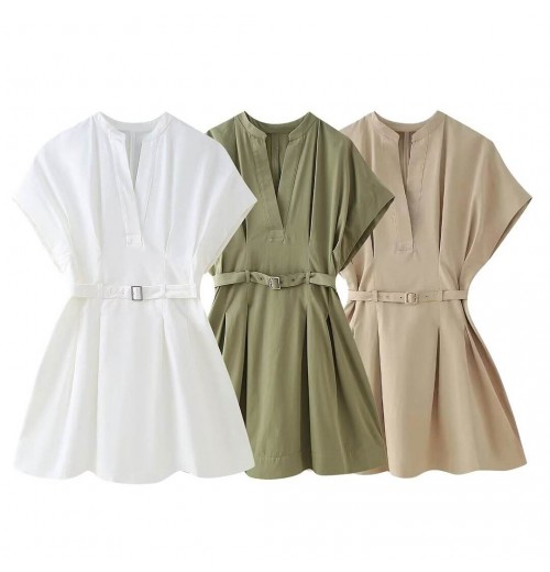 Women 2024 Summer New Fashion 3-color pleated dress Vintage Casual Chic Feminine Dresses Mujer