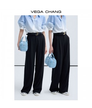 VEGA CHANG2024 Fall New Commuter Straight Classic Simple All-in-one Black Casual Pants