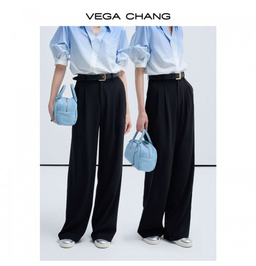 VEGA CHANG2024 Fall New Commuter Straight Classic Simple All-in-one Black Casual Pants