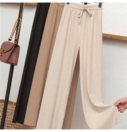 Hot sale ice silk wide-leg pants women's spring and summer new high-waist drape casual loose straight trousers