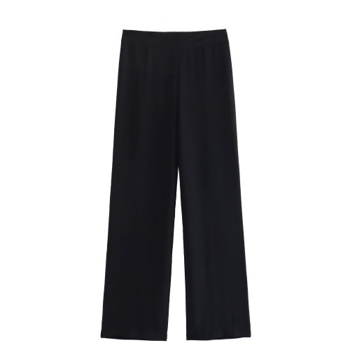 Full length zipper fly black color casual fashion women's pants trousers