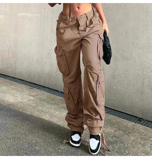 Ready to ship S-XL autumn fall casual pockets design high waist women's pants & trousers