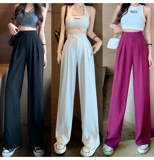 Ladies' High Waist Wide Leg Zipper Trousers - Spring & Summer Fashionable Long Pants for Women