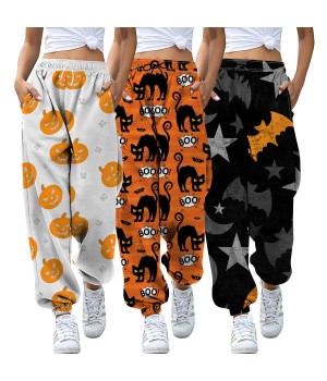 Women Halloween Cute Print Sweatpants High Waisted Drawstring Casual Pants Teen Girl Pajama Trousers with Pockets Ladies Trouser